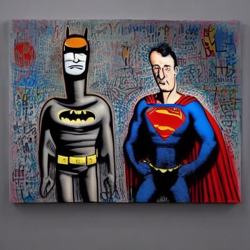 Batman vs Superman in Basquiat-Dali Style