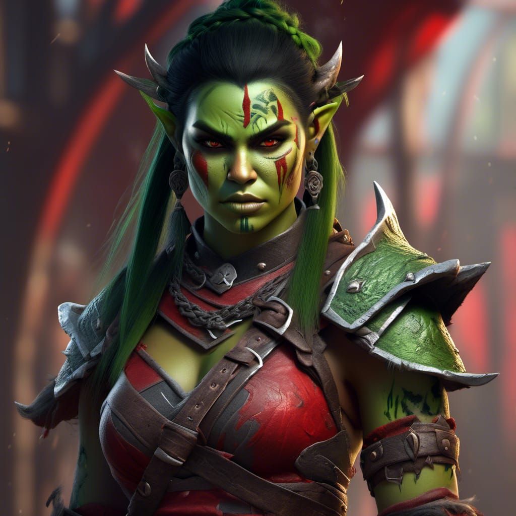 Half-Orc Warrior with Waraxe in Fantasy Art Style