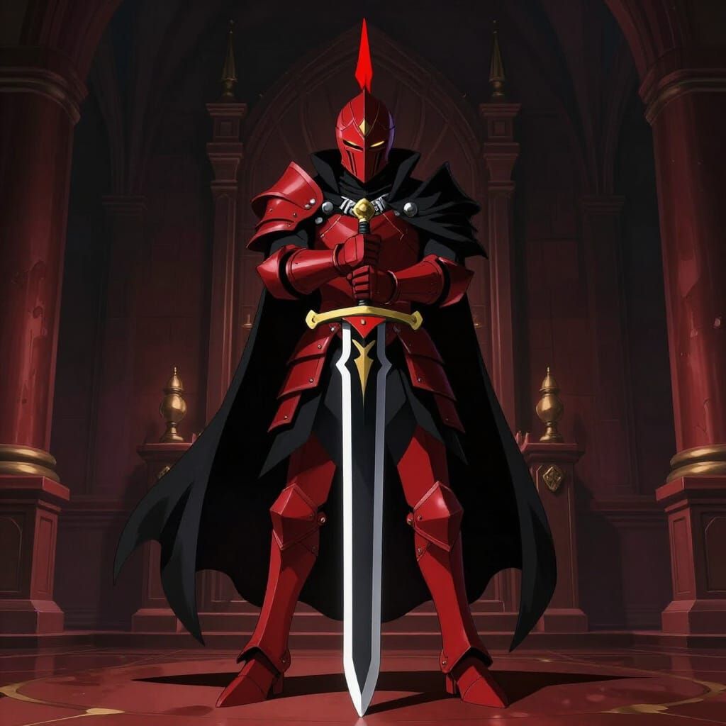 Red Knight with Tail in Dramatic Anime Castle