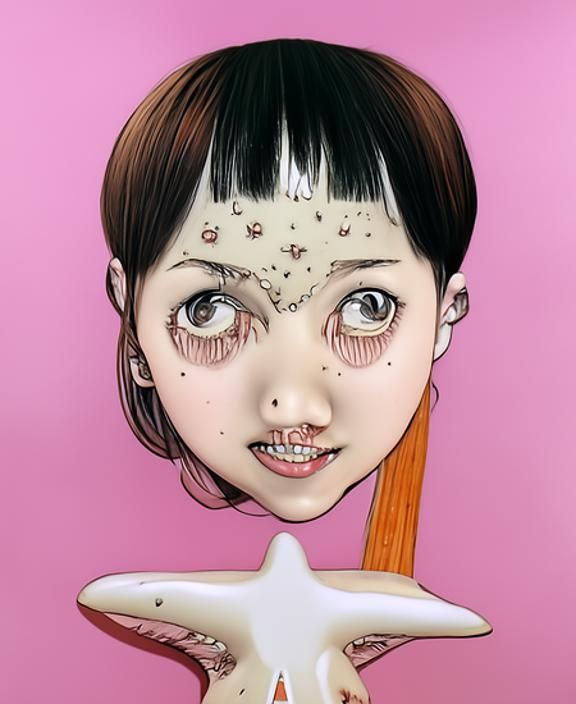 Grotesque Starfish Girl in Ero Guro Manga Style