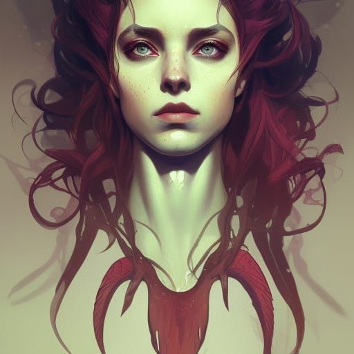 Eldritch Demonic Mermaid Portrait in Digital Art Style
