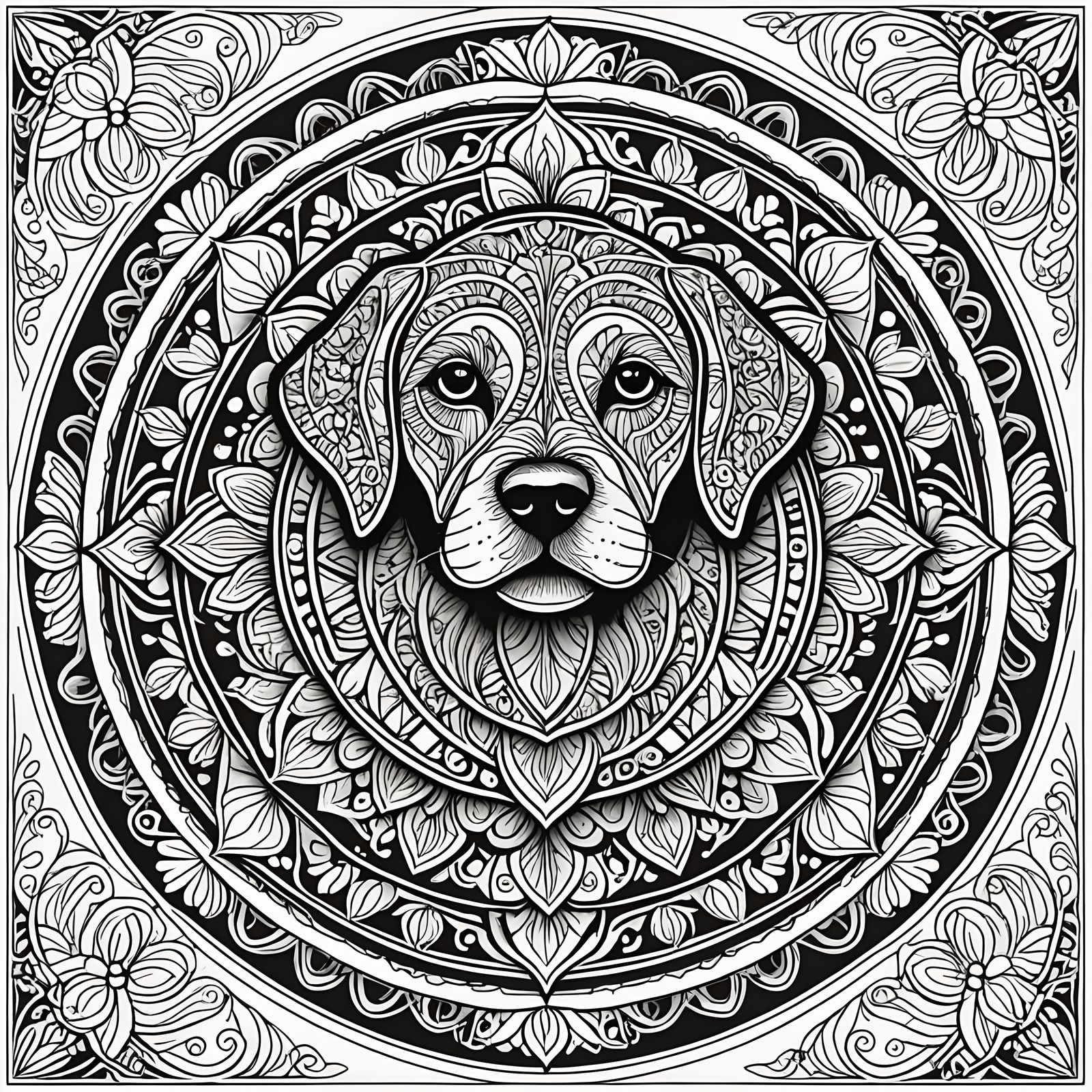 Dog Mandala Coloring Page for Fine Motor Skills
