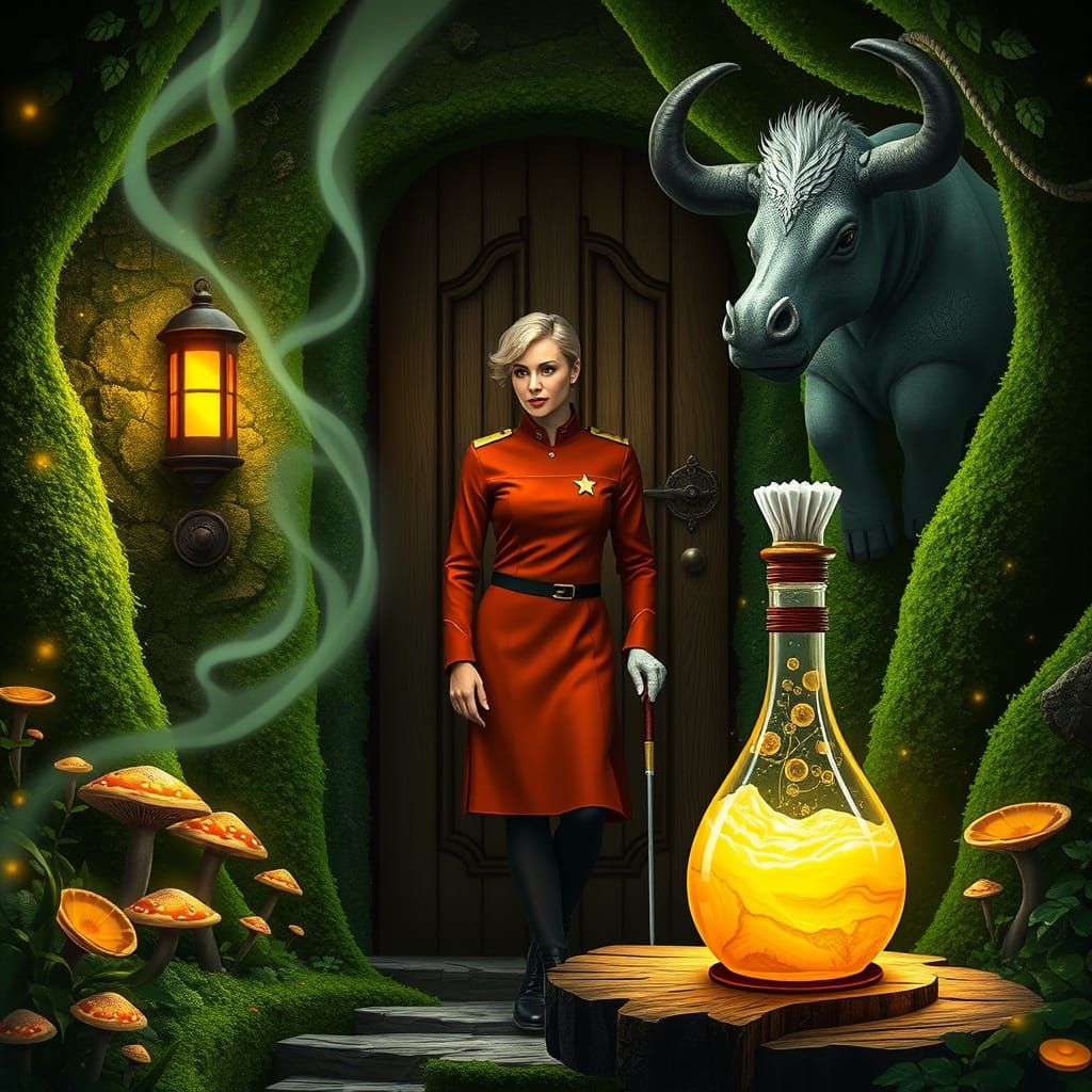 Starfleet Officer in Whimsical Forest Cottage