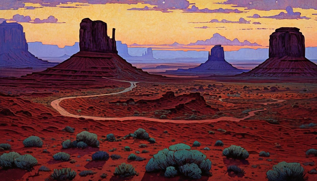 Monument Valley at Sunset in Vivid Painterly Style