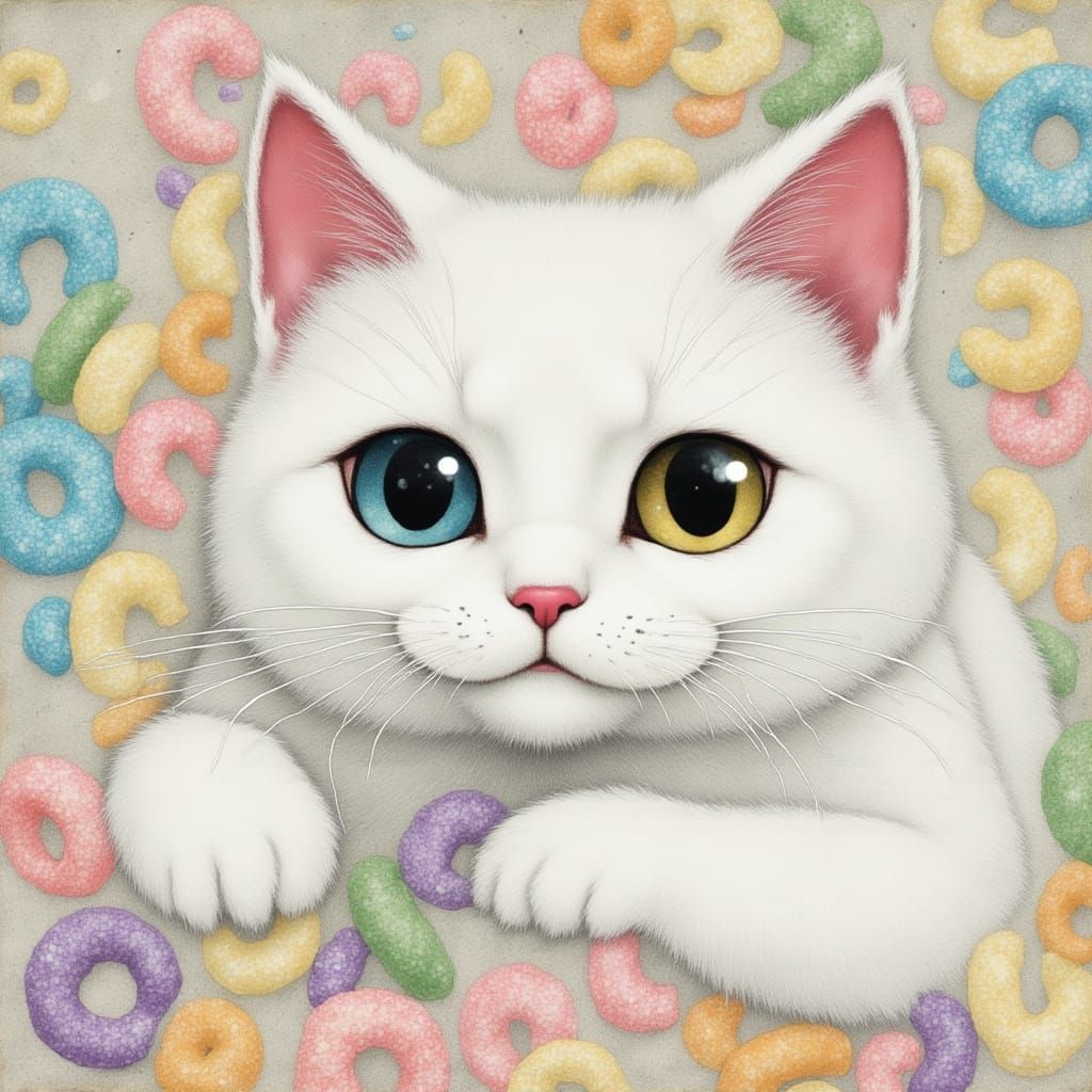 Cat Covered in Fruit Loops, Anime Style