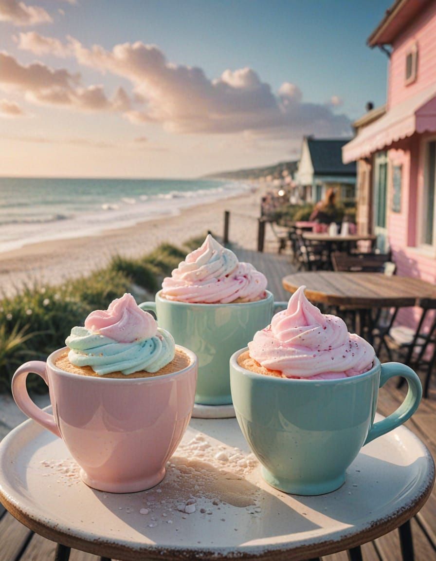 Lattes with Pink Steam in Rustic Pottery