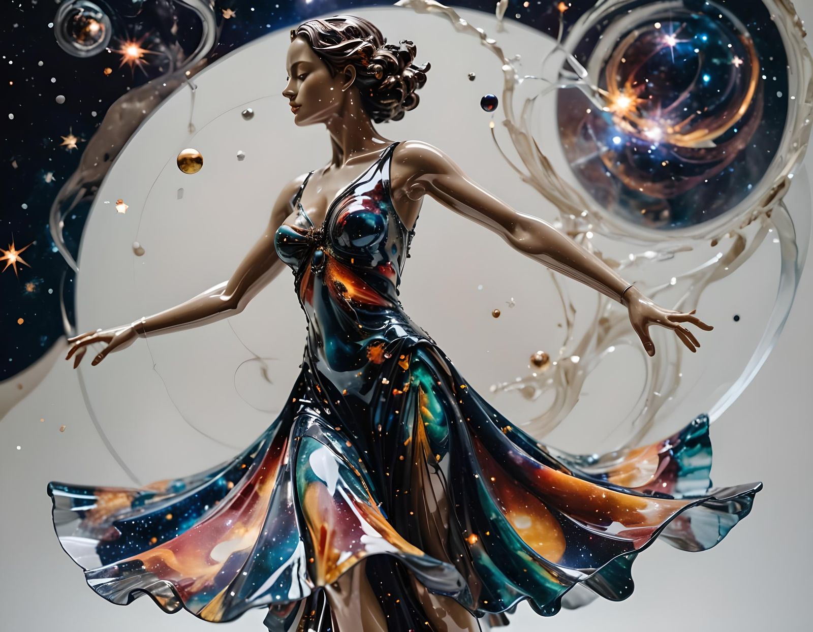 Art Deco Space Lady Sculpture in Macrorealism Style