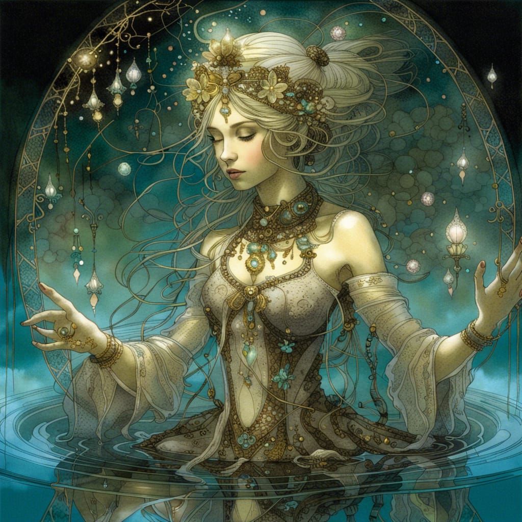 Bioluminescent Fairy Princess Reflects in Water