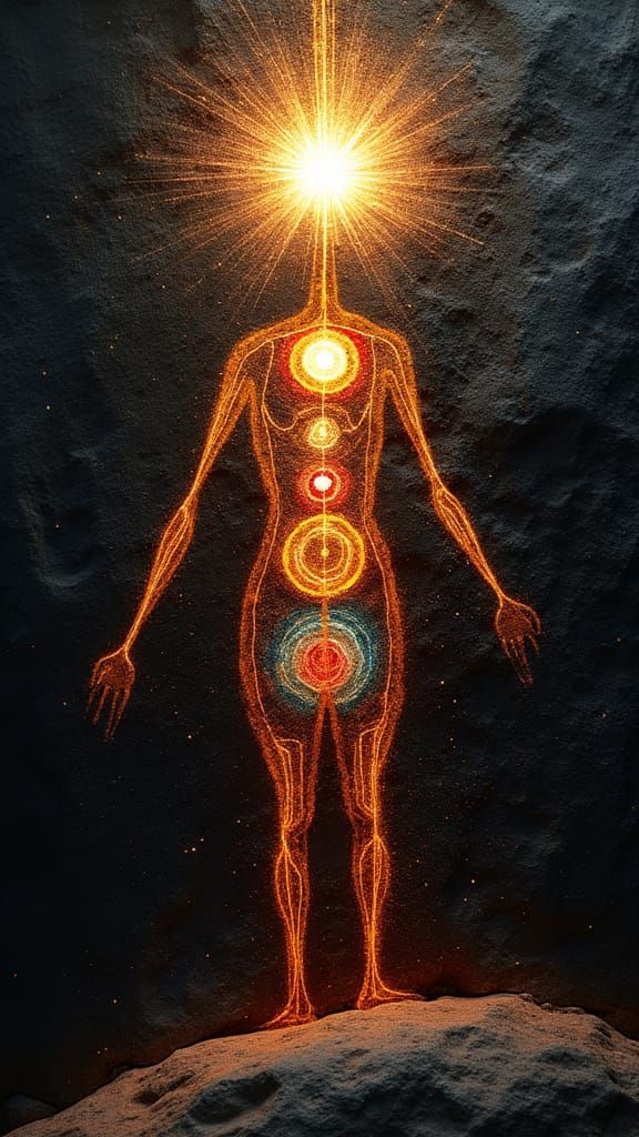 Ancient Cave Art: Glowing Spiritual Figure