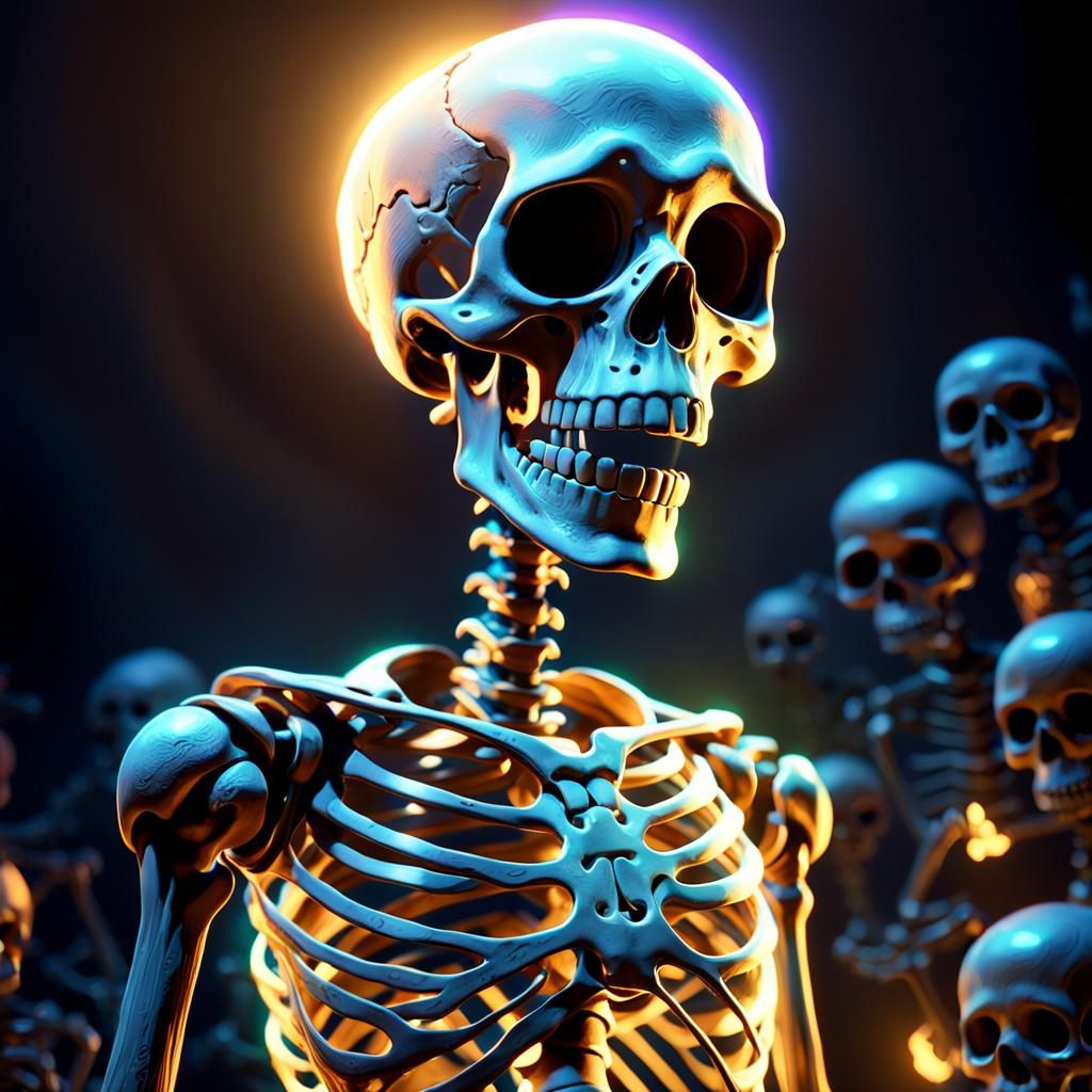 Boney Bob the Skeleton: Vibrant 3D Digital Art