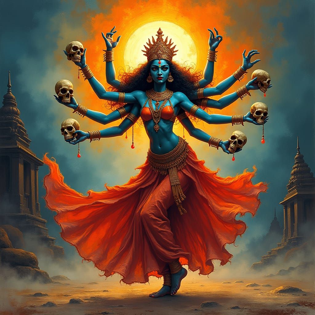 Dancing Kali Goddess in Rothko-Varma Style