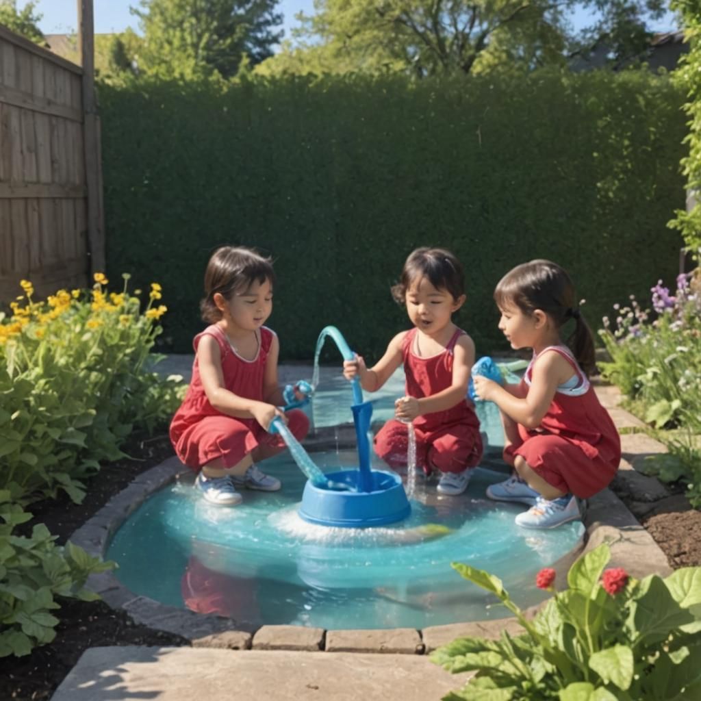 Kids Drinking Water from Garden Hose