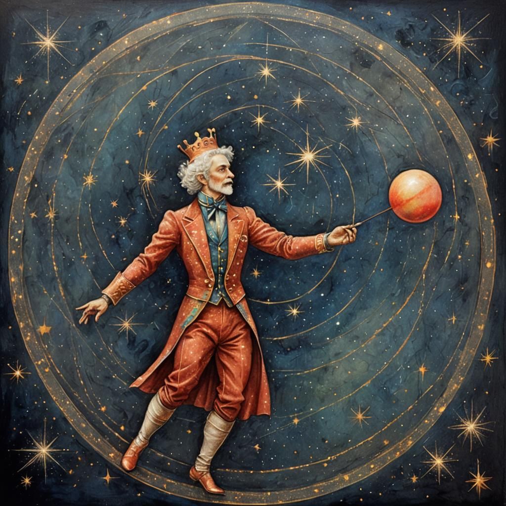 Cosmic Circus Juggler in Sgraffito Style