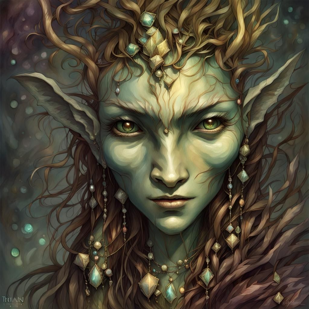 Glimmering Dewdrops in Dark Enchanted Nature