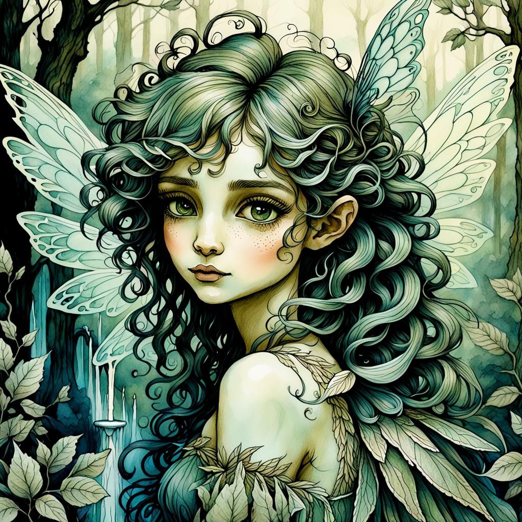 Forest Fairy Drawing with Fountain Pen