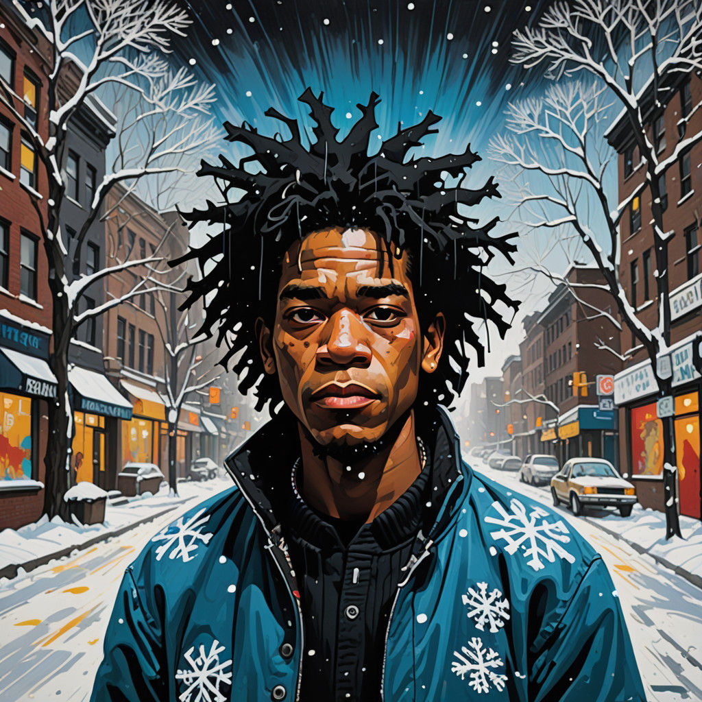 Vibrant Street Art Dwarven Warrior in Winter Wonderland