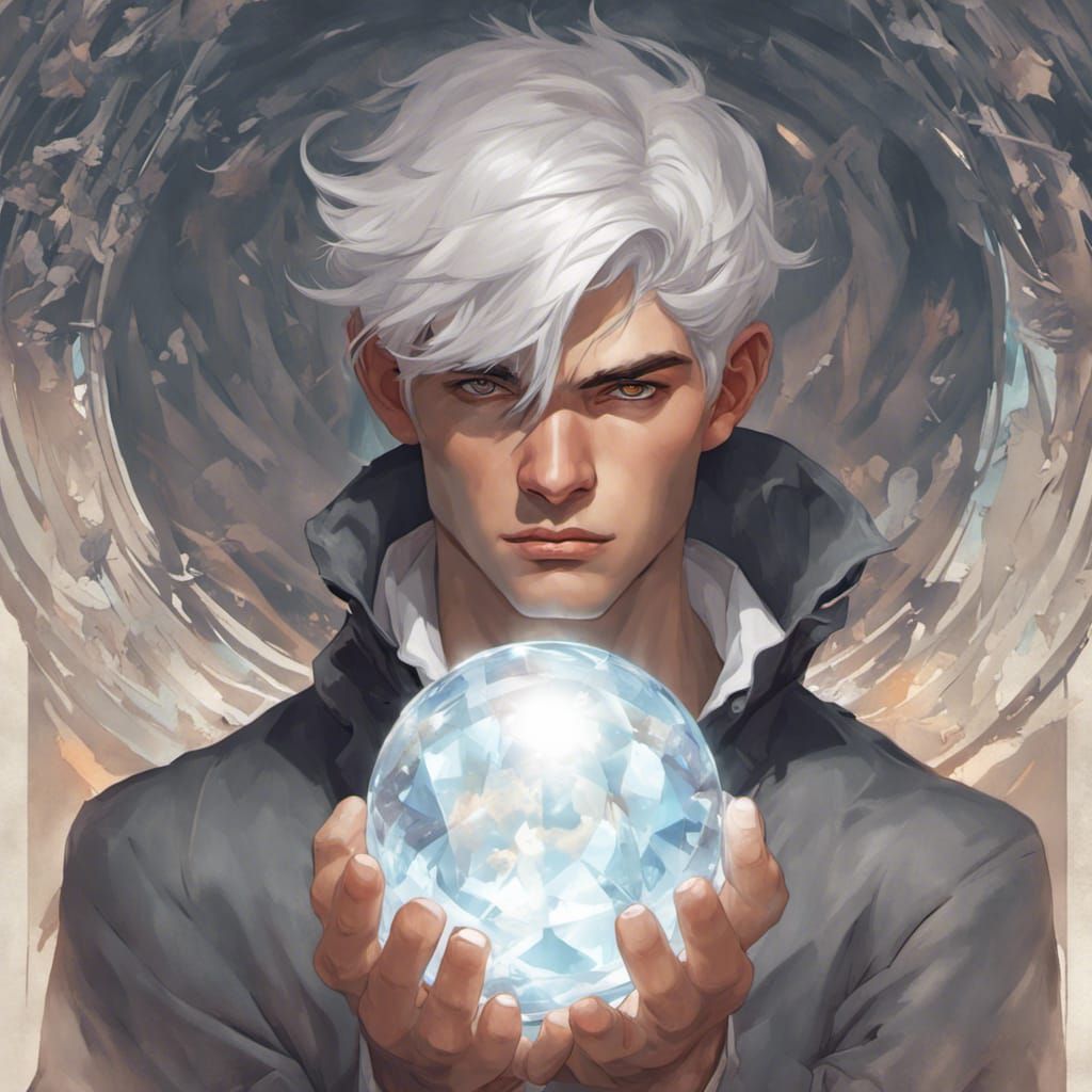 Man Gazing at Crystal Sphere: Hyperdetailed Portrait
