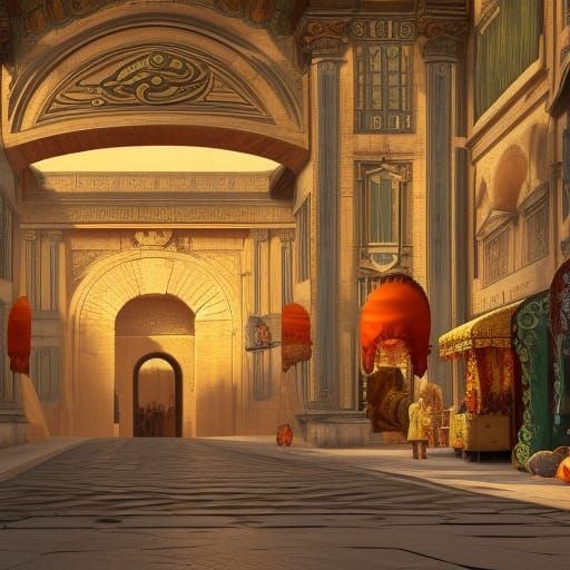 Grand Roman Market Entrance: Detailed Matte Painting