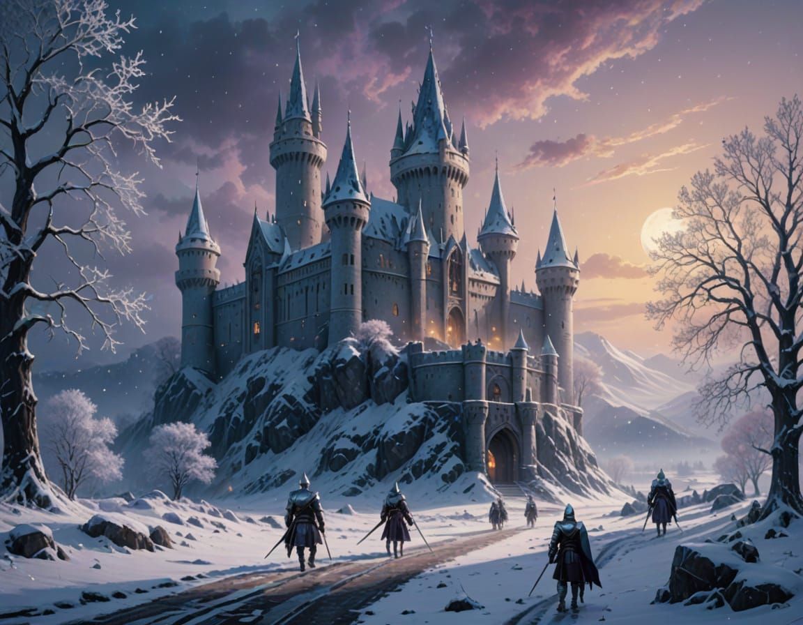 Mystical Winter Kingdom in Ethereal Oil Painting Style
