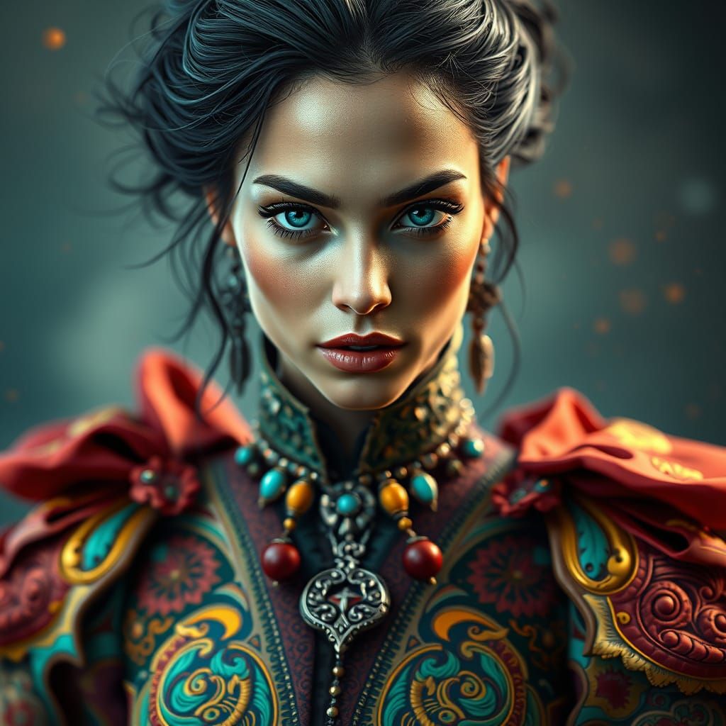 Hyperrealistic Portrait of a Beautiful Woman in Colorful Clo...