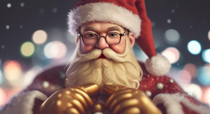 Hipster Santa Making Toys in Fluid Art Style