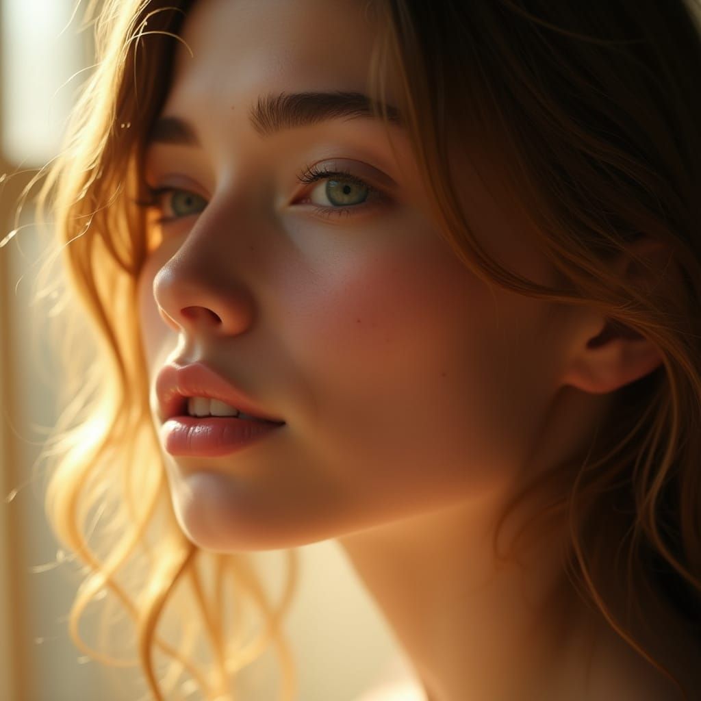 A Delicate Young Woman in Golden Light