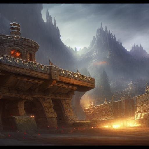 Fantasy Military Base in Detailed Matte Painting
