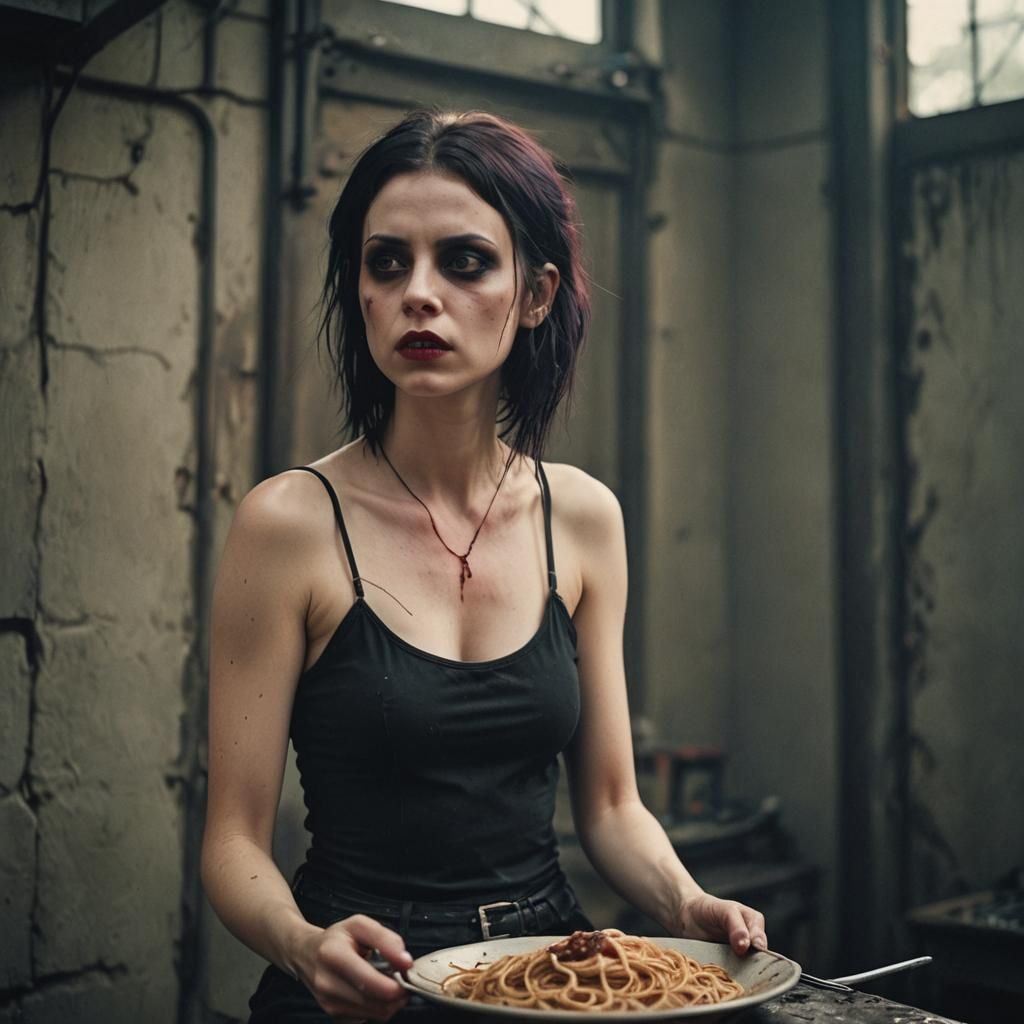 Vampiric Emo Woman in Cinematic Film Still