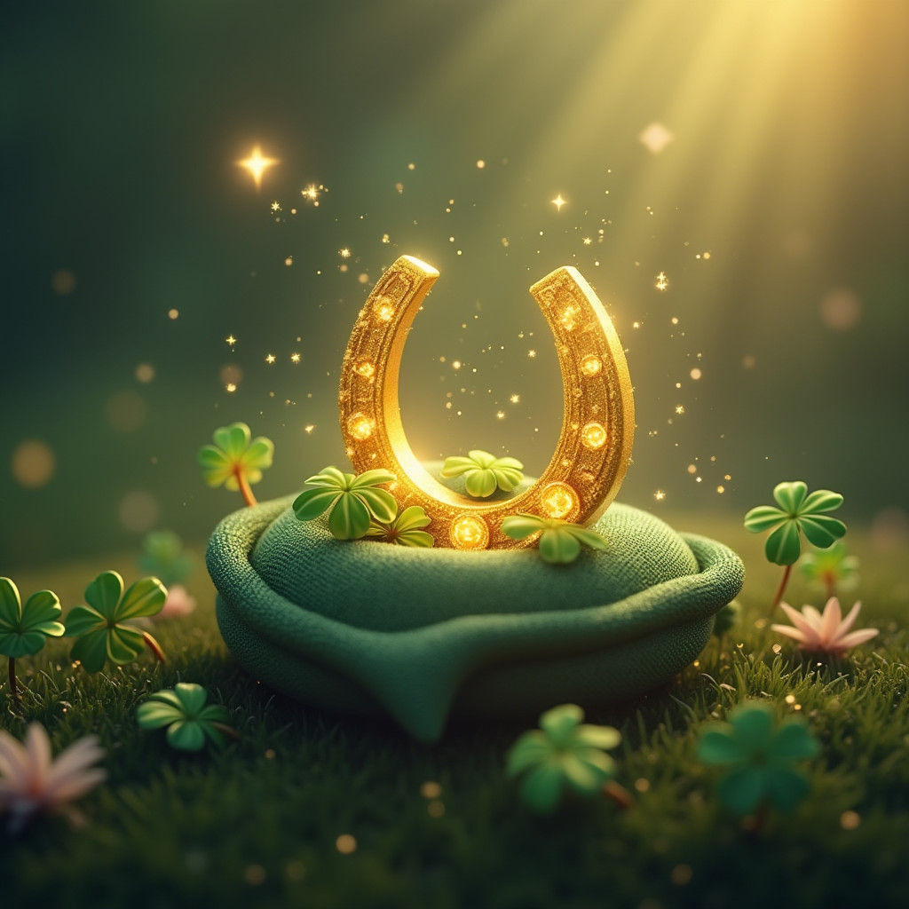 Lucky Charm: Golden Horseshoe and Clovers in Matte Painting