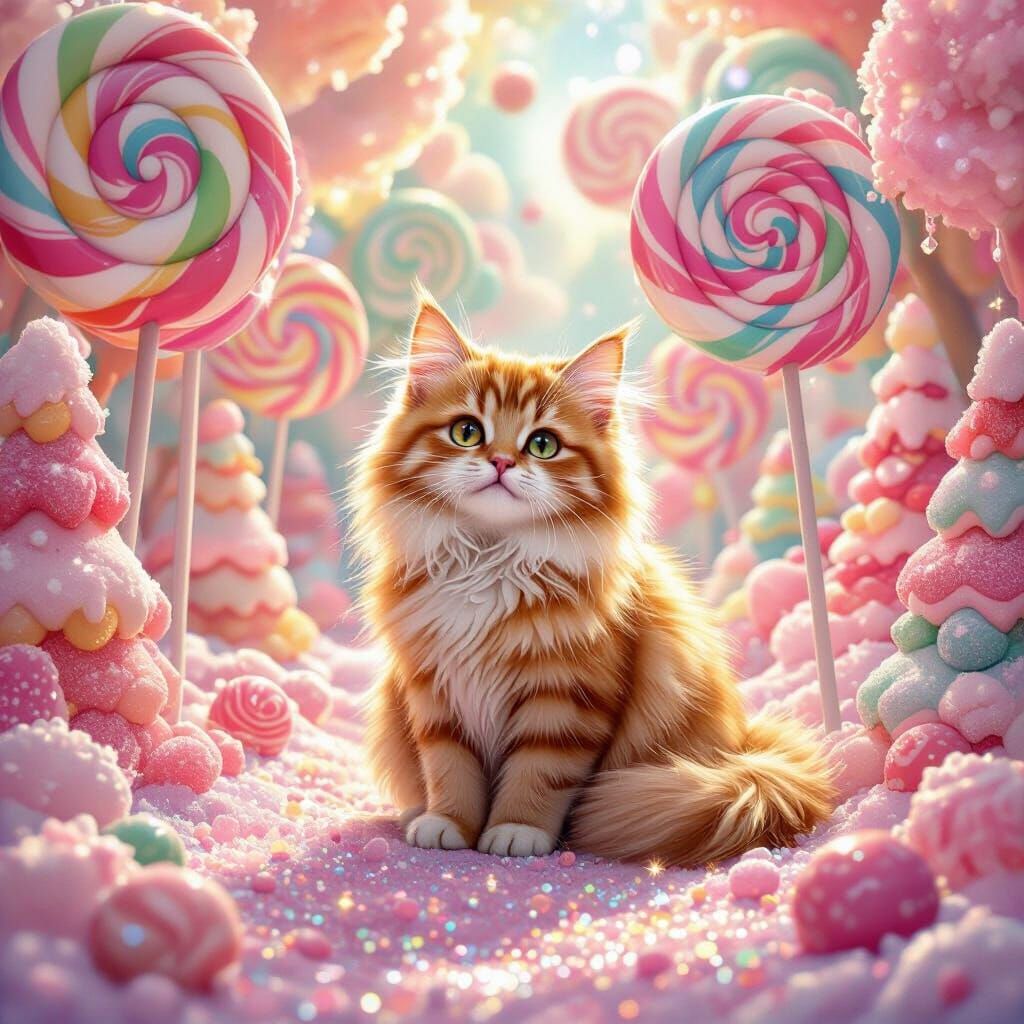 Ginger Cat in Whimsical Pastel Candy Land