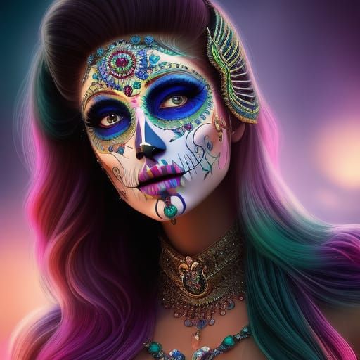 Colorful Day of the Dead Skull Portrait
