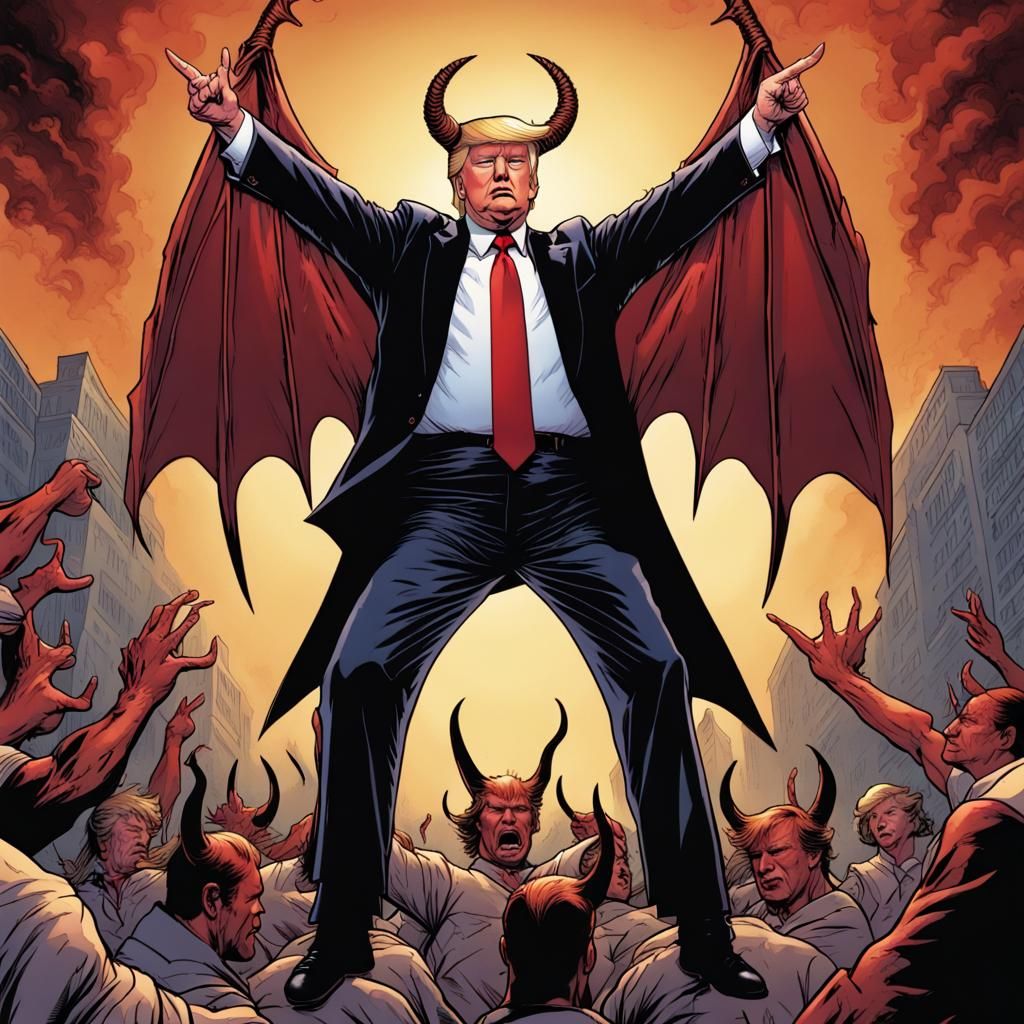 Donald Trump Devil Horns Comic Book Art