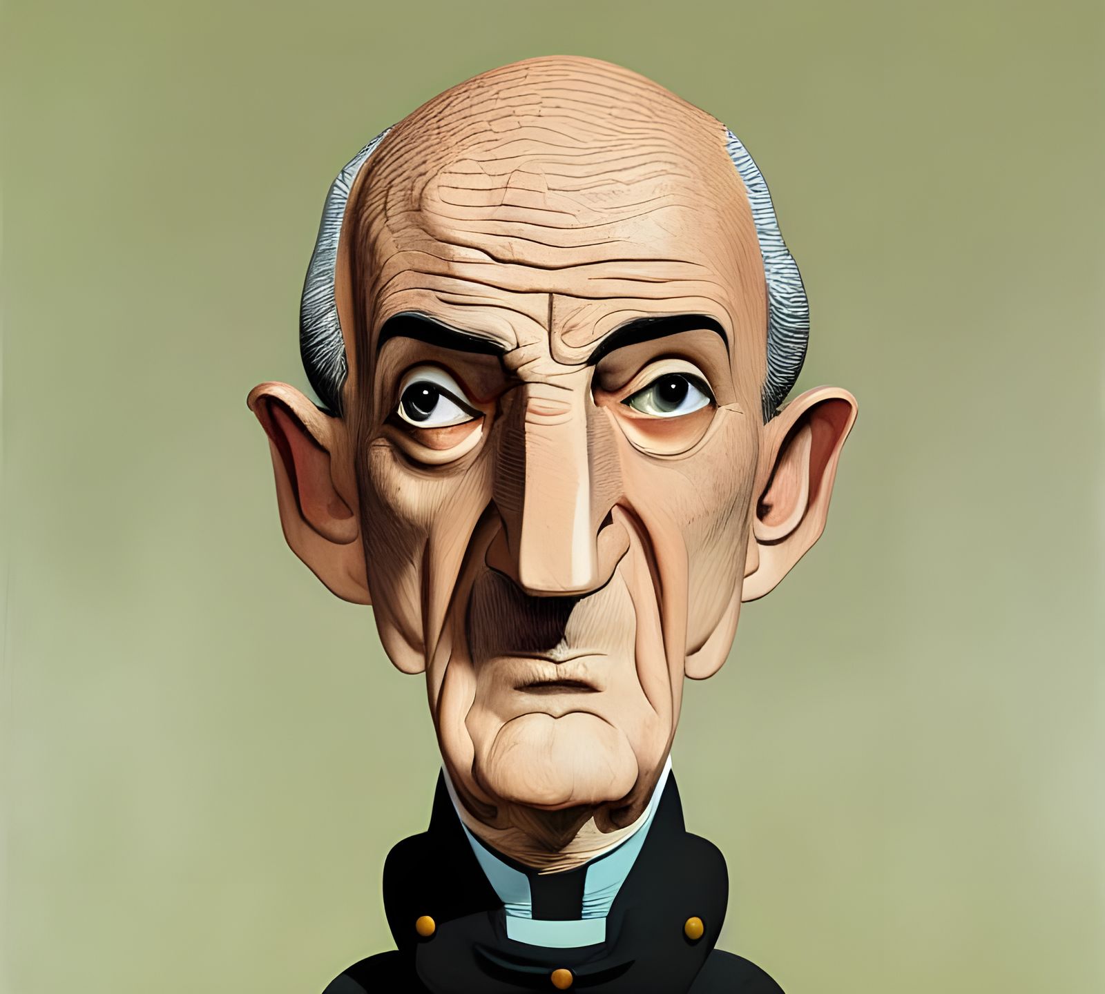Cartoon Portrait of Louis de Funès in Detailed Painting