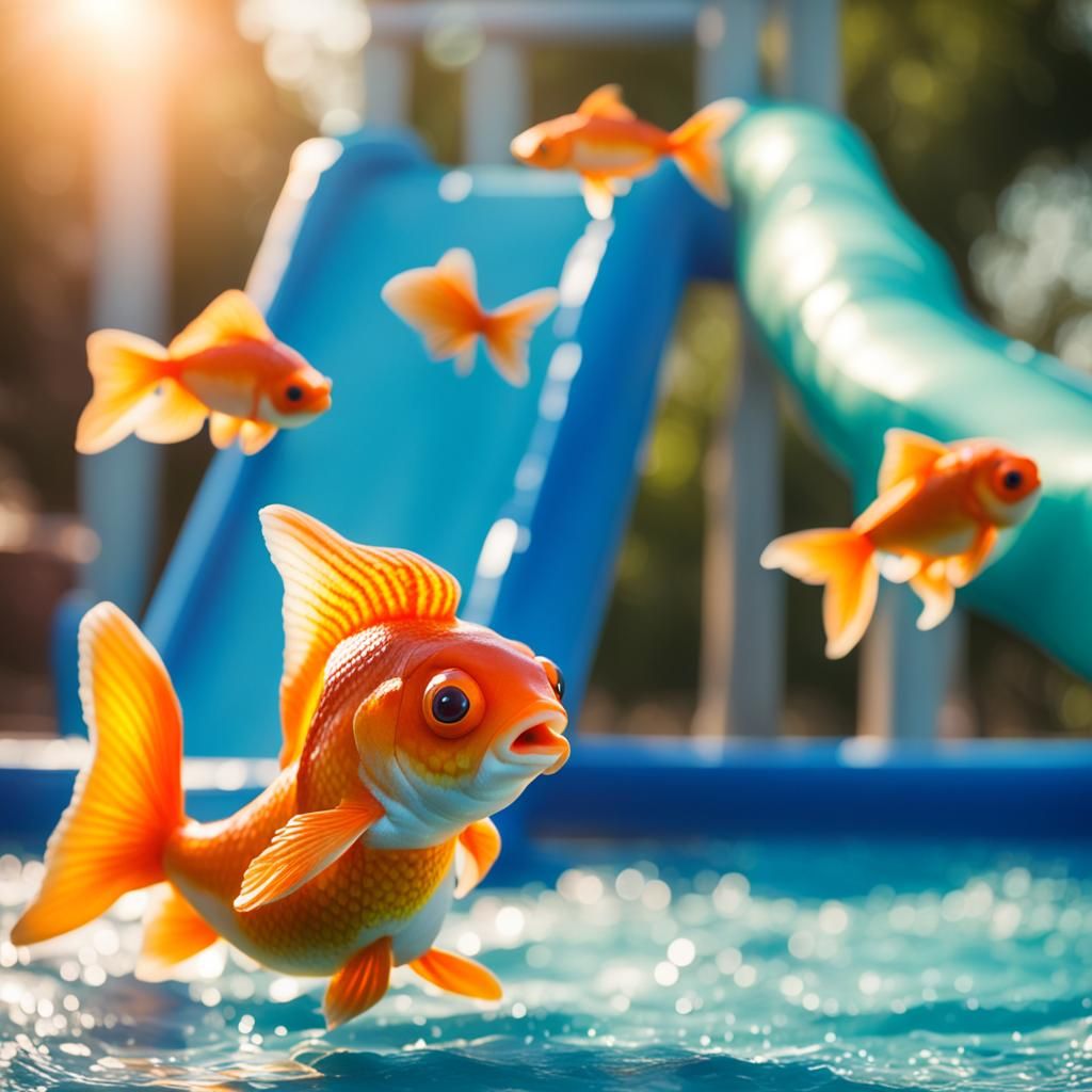 Goldfish in Bathing Suit on Slide