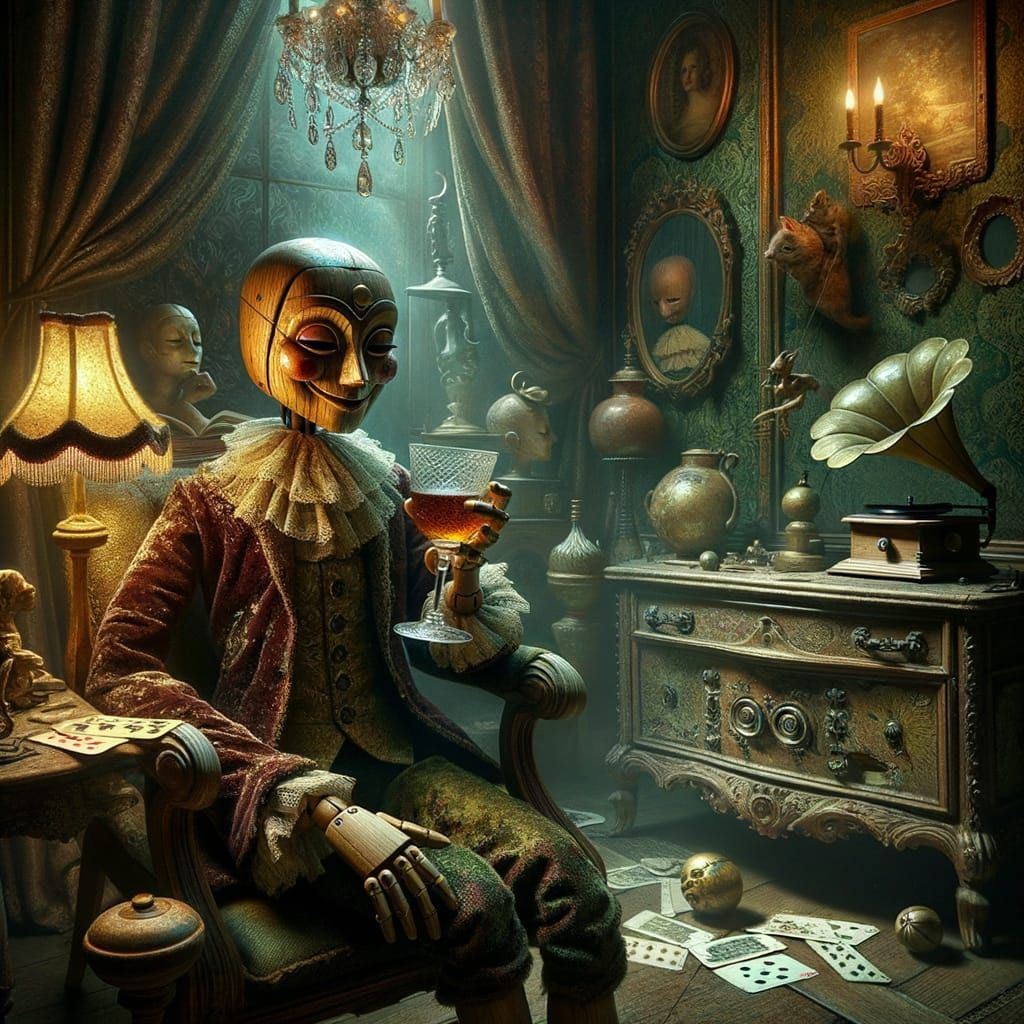 Moonlit Marionette in Elegant Parlor