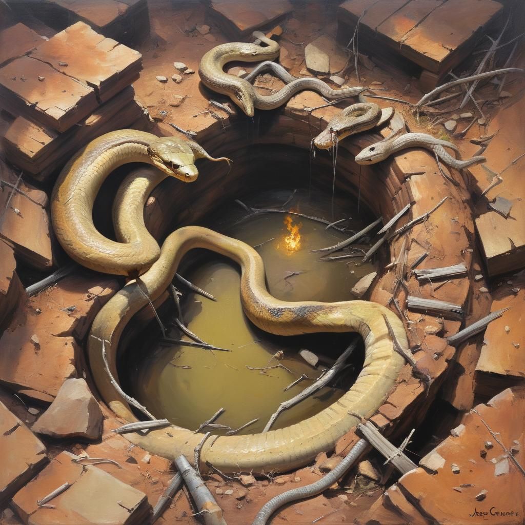 Detailed Oil Painting of a Snake Pit