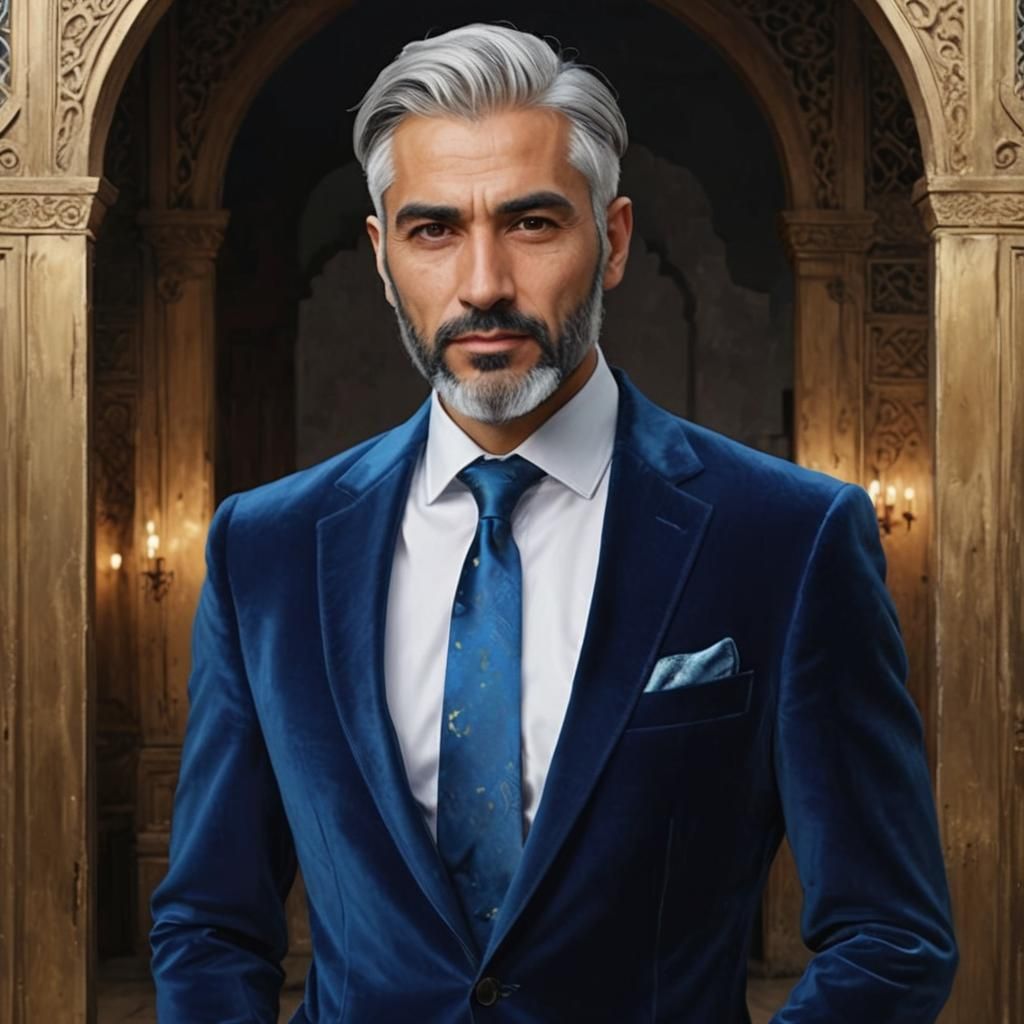 Handsome Man in Blue Velvet Suit, Alcohol Ink Art