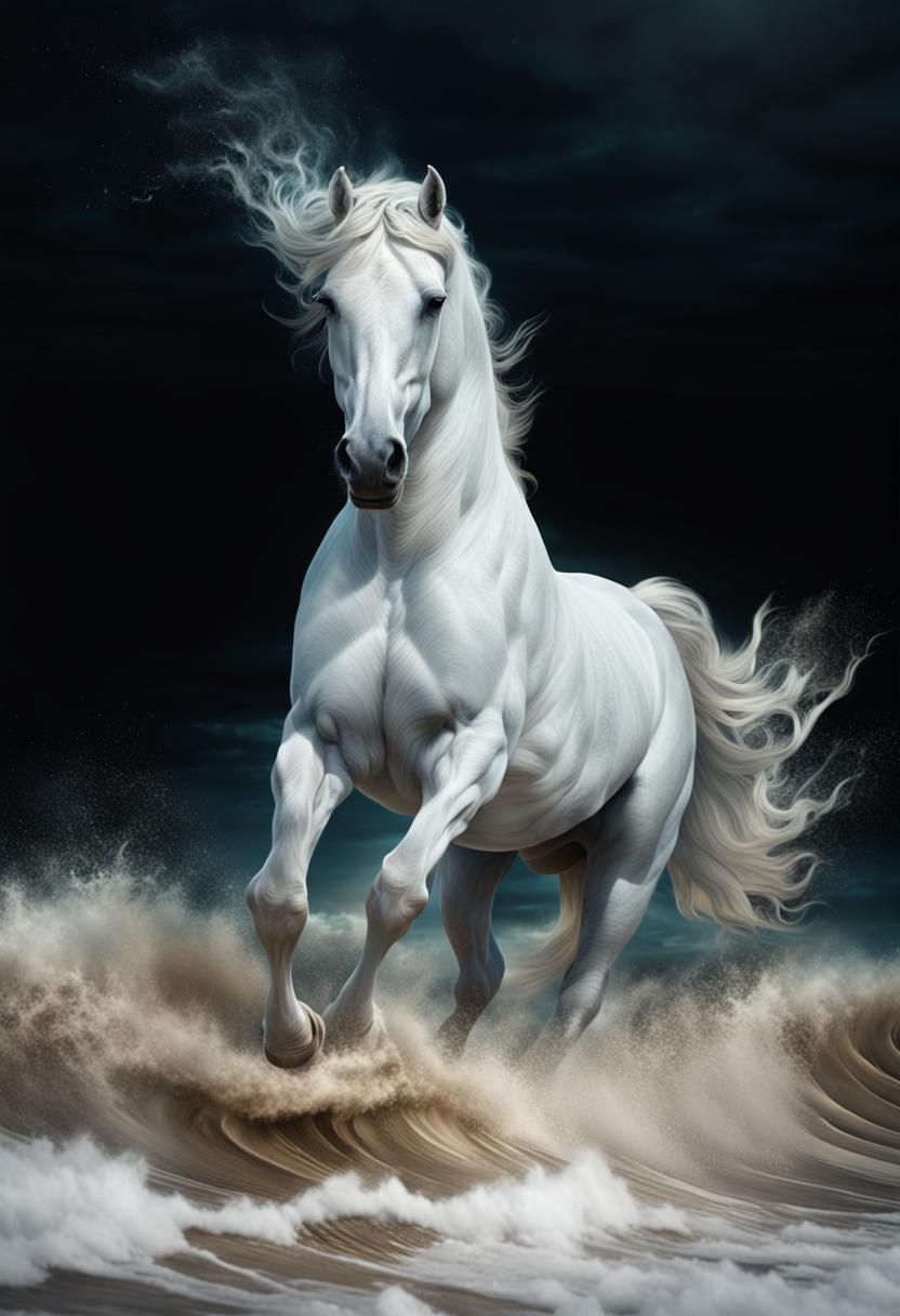 White Horse in Ocean Waves: Digital Matte Painting