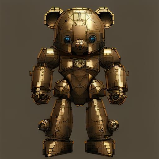 Steampunk Teddy Bear Robot Blueprint: Detailed Technical Art