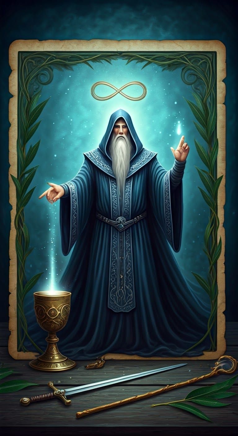 Mystical Magician Tarot Card with Verdant Border