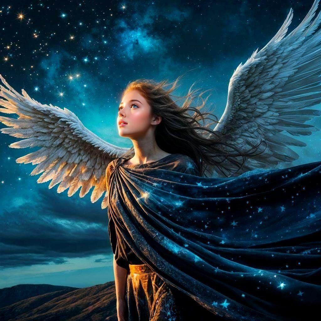 Angel Brings Night Sky: Digital Art