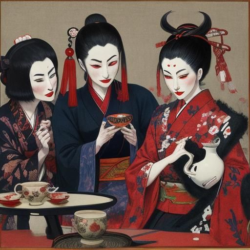 Vampire Tea Ceremony: Ukiyo-e Expressionist Fusion