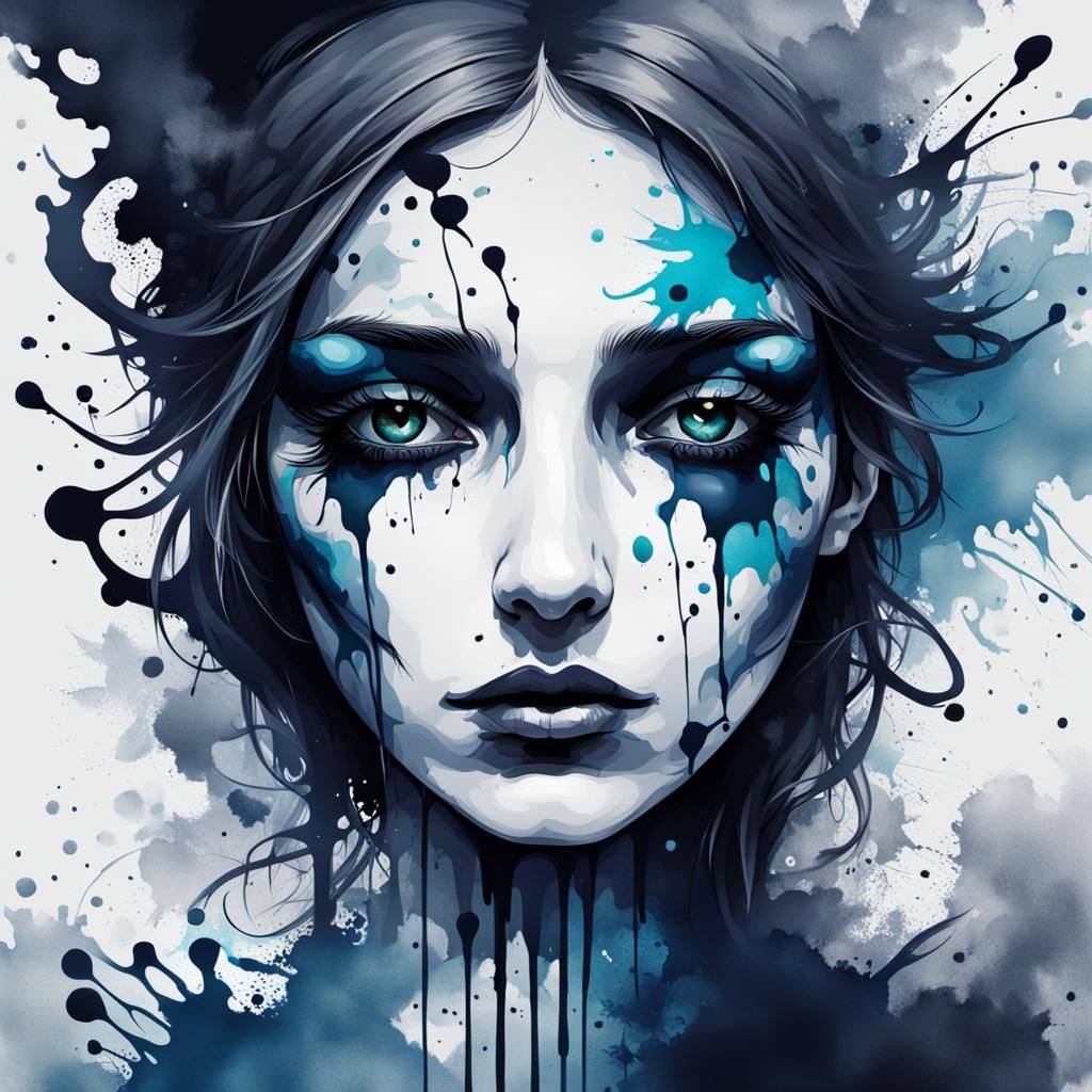 Abstract Ink Splatter Girl of Sorrow