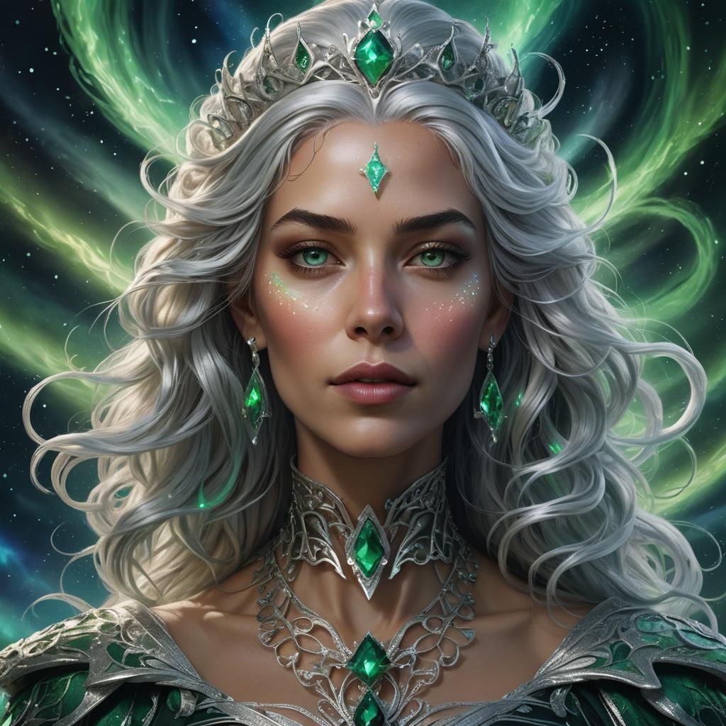 Majestic Queen Portrait with Aurora Borealis
