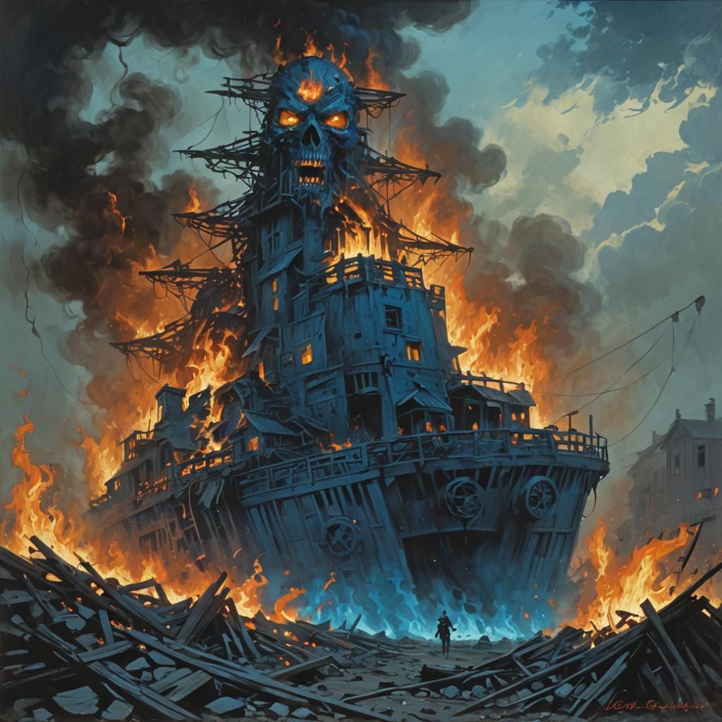 Sinister Haunted Blue Fire Art