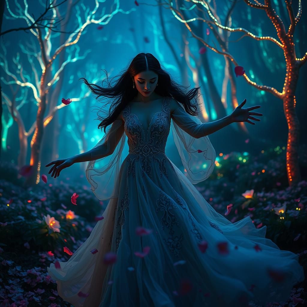 Bioluminescent Forest Dance in Ethereal Style