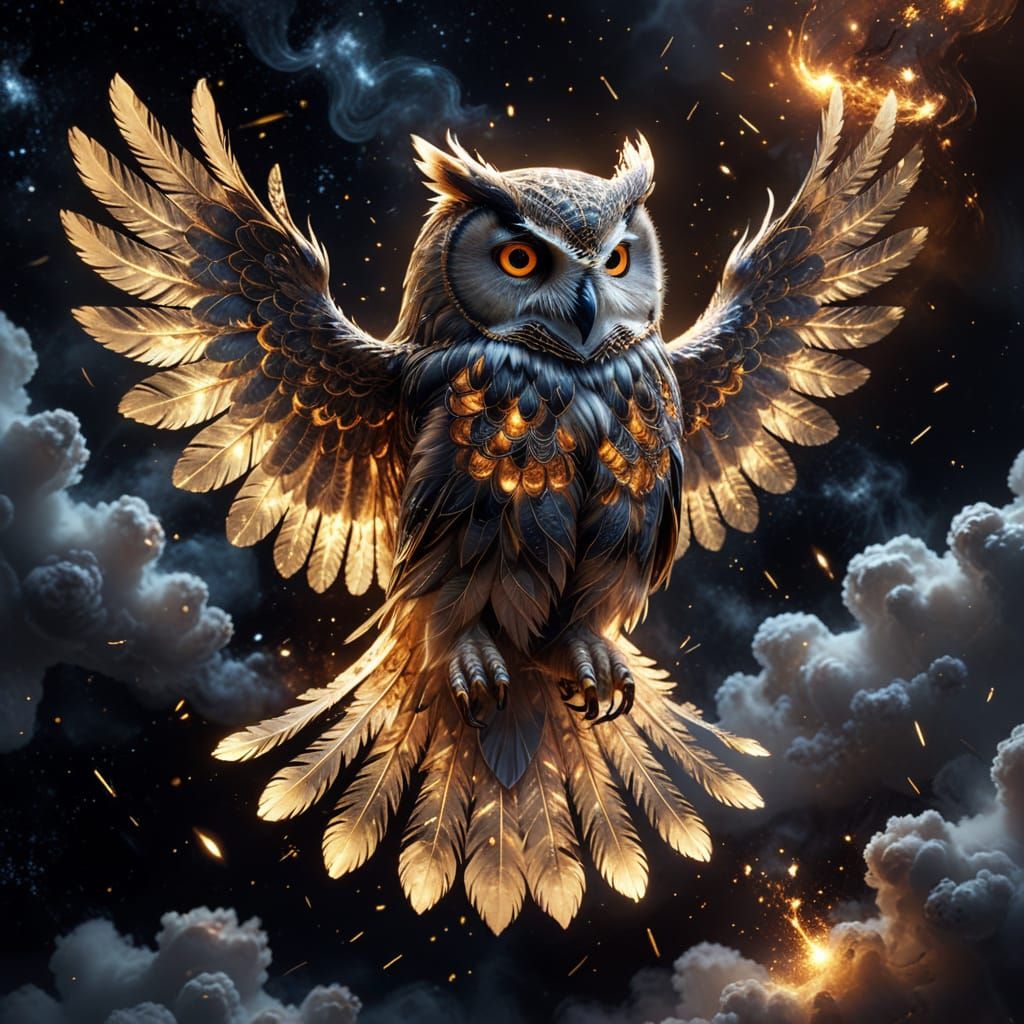 Filigree Smoke Owl in Starry Cosmos