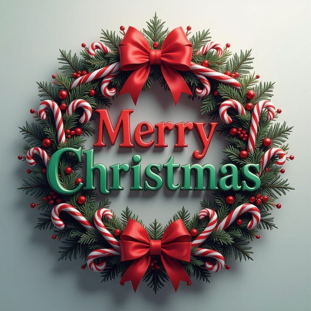 Merry Christmas Text with Wreath and Candy Canes in Fantasy ...