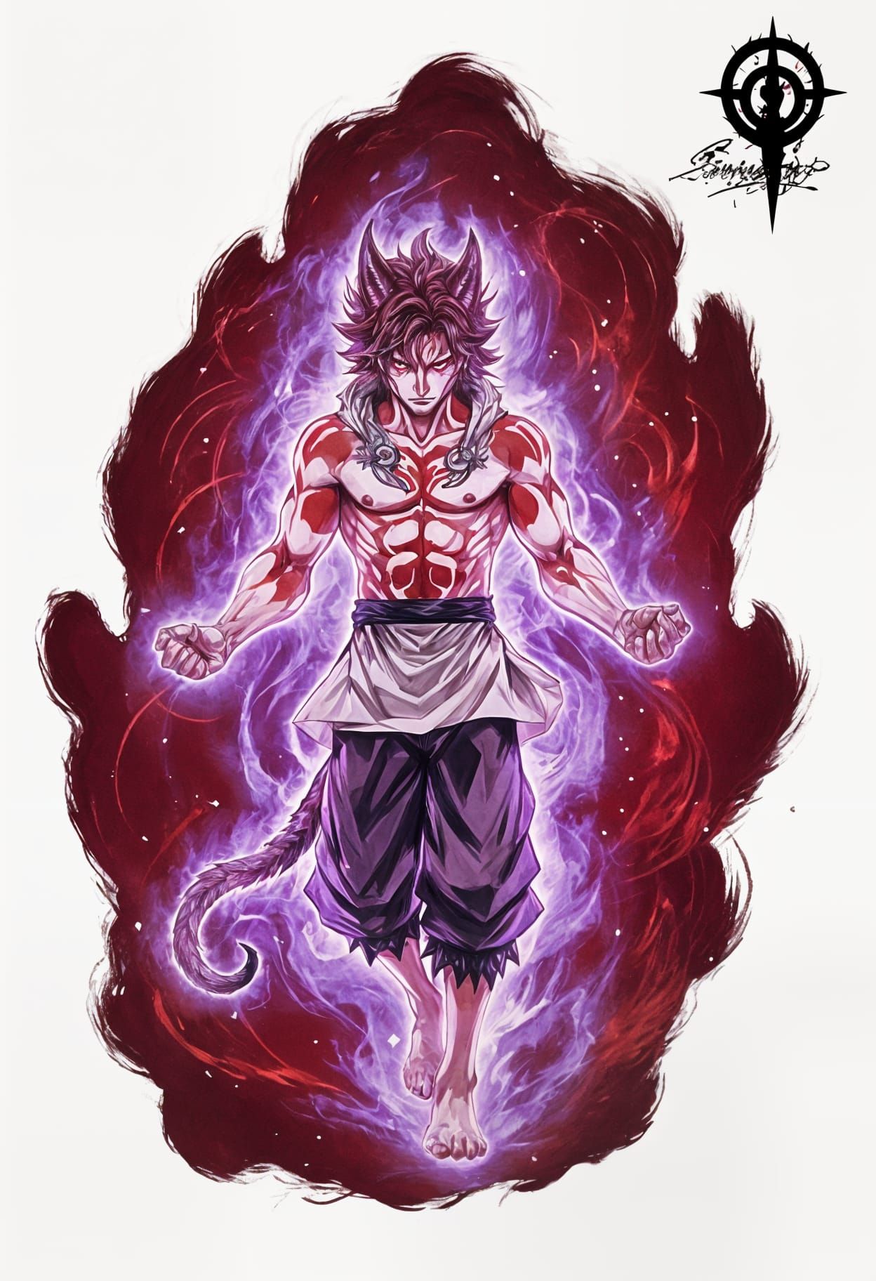 Anime Man Transformed with Demonic Aura, Manga Style