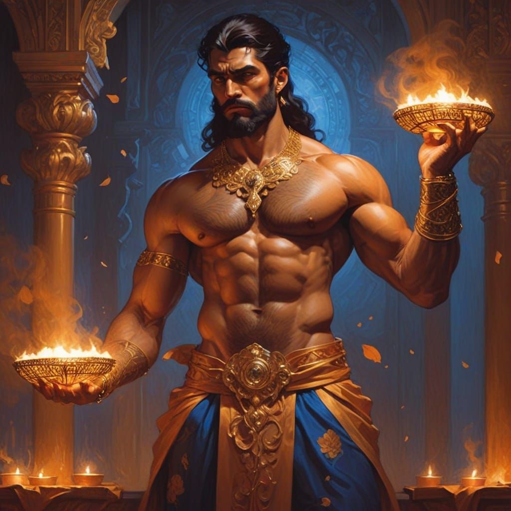 Art Nouveau Man in Gold Accents, Ink Drawing Style